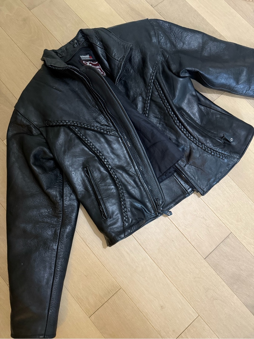 Black Braided Leather Zip Jacket